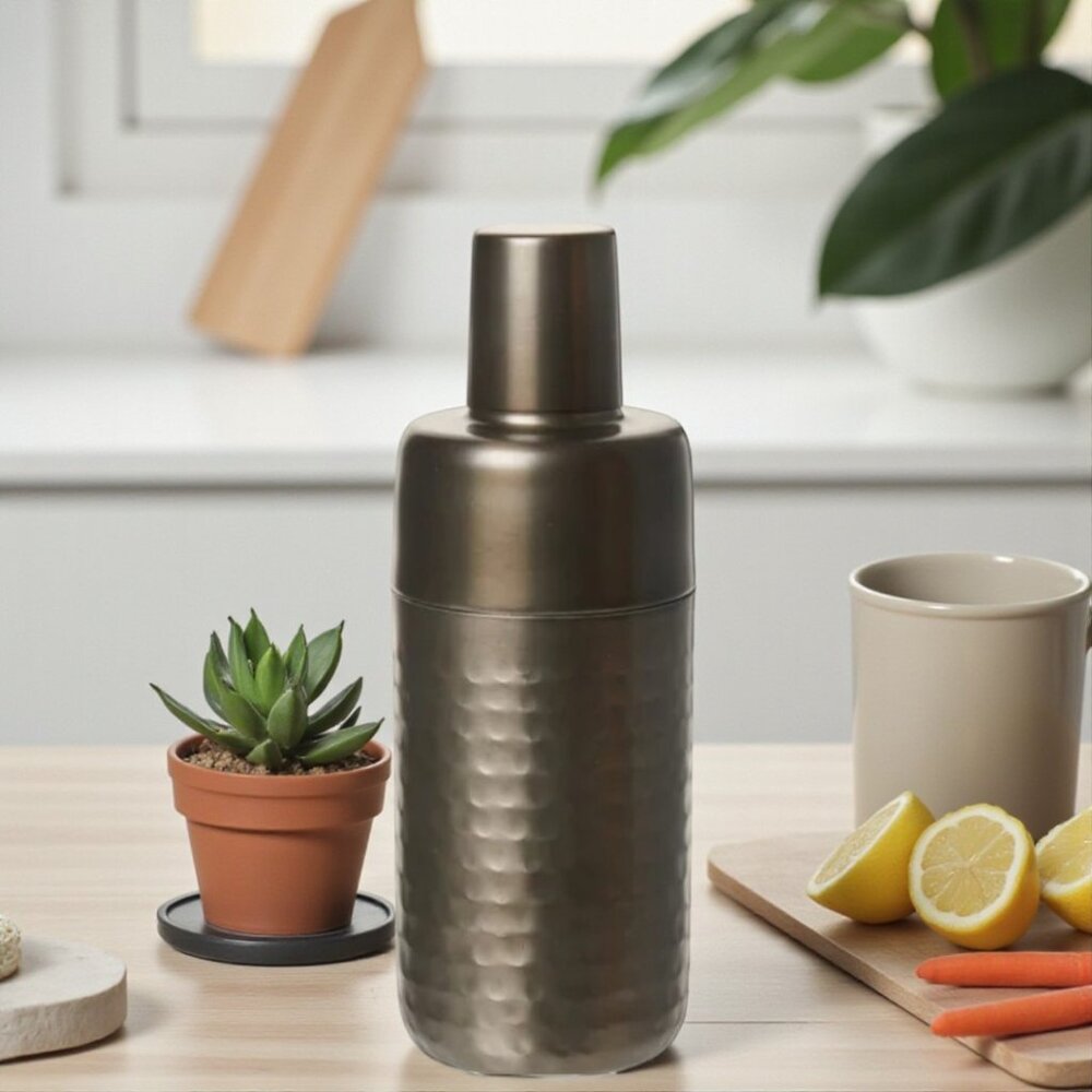 Gunmetal Gray Hammered Metal Cocktail Shaker